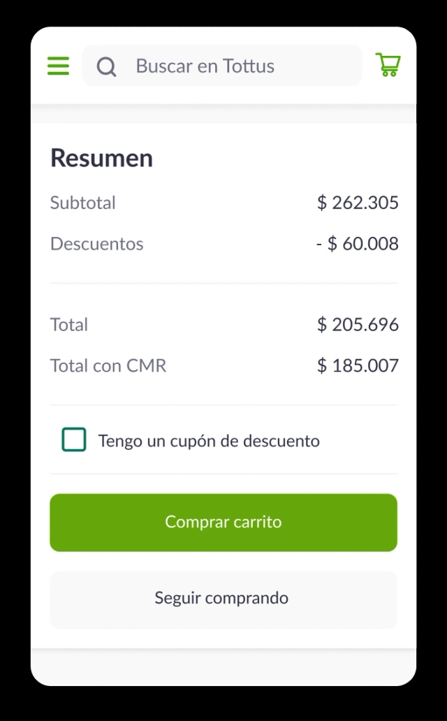Screenshot of Tottus app